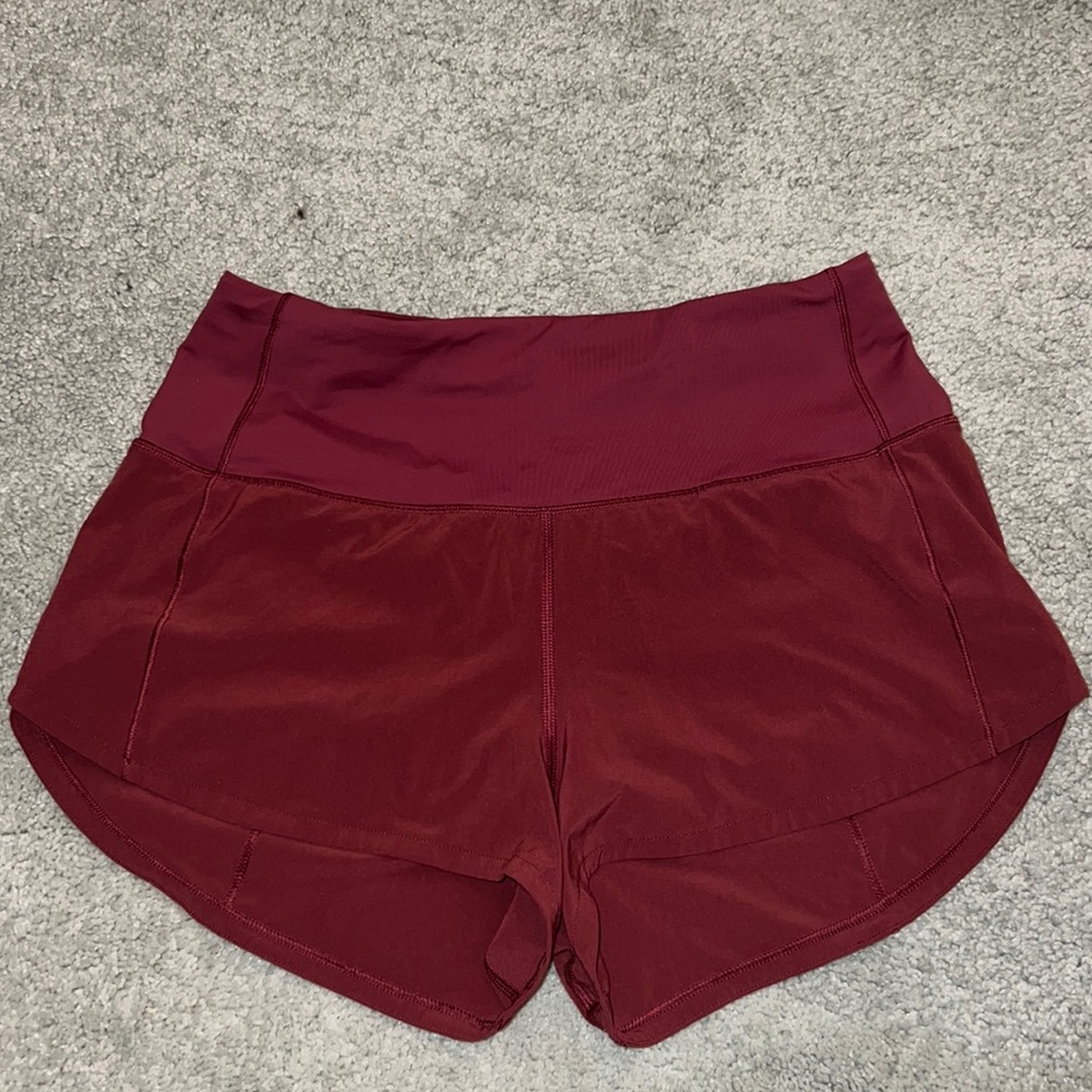 Dark pinkish red color high waisted lululemon speed up shorts 2.5 inseam